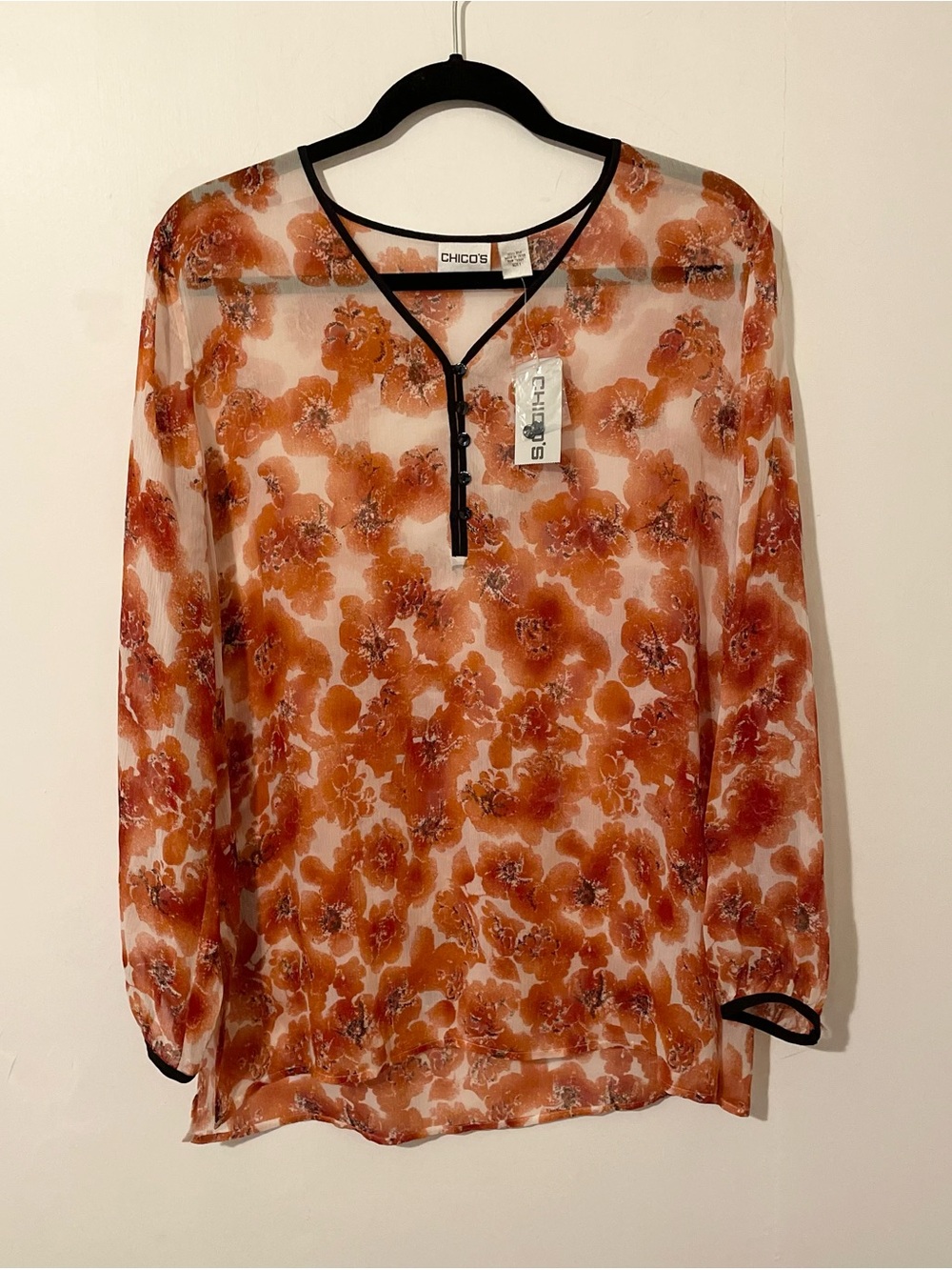 Chico's Roseate Angelina 3/4 Sleeve Shirt Blouse Top 100% Silk Size 1 Medium New